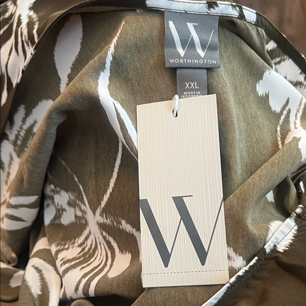 Worthington Olive dark green Floral One-Shoulder Blouse - Picture 5 of 6